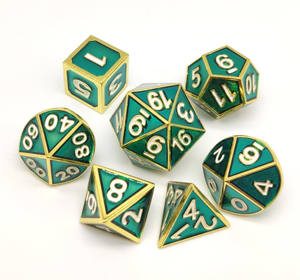 Polyhedron Green Metal RPG Dice แบบพกพาพร้อมกล่องของขวัญสวยหรู