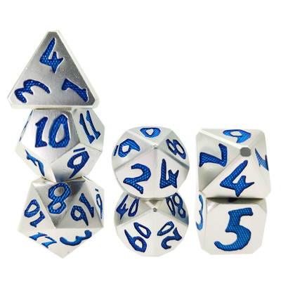 หรูหรา 7 ชิ้นชุดทนทานสำหรับ Dungeon และ Dragon Hand เท Polyhedral Dice Silver Blue สำหรับเกม Rpg และ Dnd