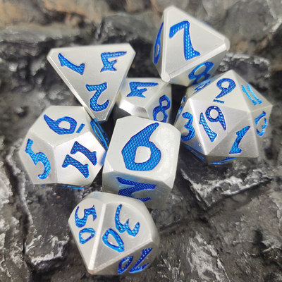หรูหรา 7 ชิ้นชุดทนทานสำหรับ Dungeon และ Dragon Hand เท Polyhedral Dice Silver Blue สำหรับเกม Rpg และ Dnd
