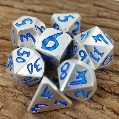 หรูหรา 7 ชิ้นชุดทนทานสำหรับ Dungeon และ Dragon Hand เท Polyhedral Dice Silver Blue สำหรับเกม Rpg และ Dnd
