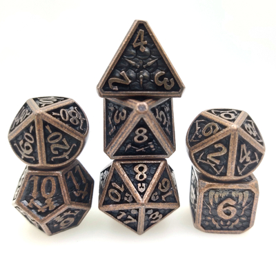 ไม่มีกลิ่น คม ทนต่อการสึกหรอ โลหะสีมินิ ลูกเต๋า โลหะ RPG ลูกเต๋า Polyhedral Cuprum