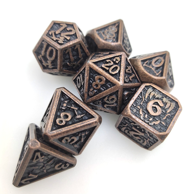 ไม่มีกลิ่น คม ทนต่อการสึกหรอ โลหะสีมินิ ลูกเต๋า โลหะ RPG ลูกเต๋า Polyhedral Cuprum