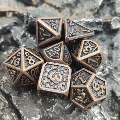 Edge Resin Dice7 Piece Dice set Polyhedral Hand Carved Black Cuprum Polyhedral Grey
