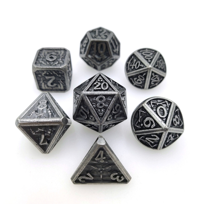 Anti Wear Sturdy Metal RPG Dice Cuprum Polyhedral Dice Set สีดำและสีขาว