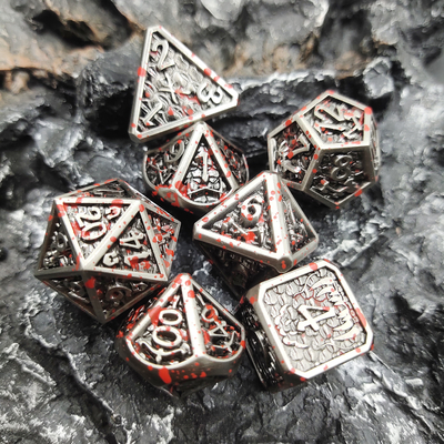 Hand Made Metal Polyhedral Dice Set For Rpg Games Silver and Black