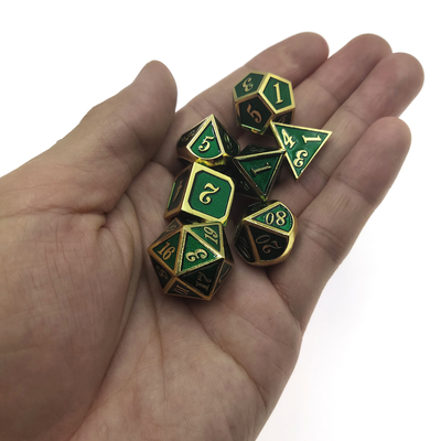 สวมชุดลูกเต๋าสวมบทบาทที่ทนทานการชุบโลหะลูกเต๋าสีชมพู Polyhedral Gilt Green