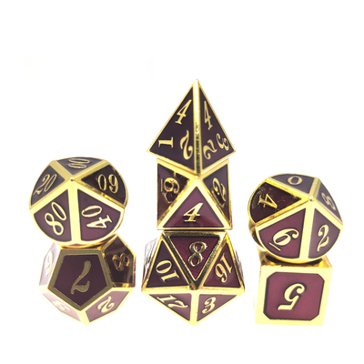 โลหะหนัก RPG ลูกเต๋า ขอบคมเรียบร้อย ชุดลูกเต๋าขนาดเล็ก สีชมพู Polyhedral Gilt Green