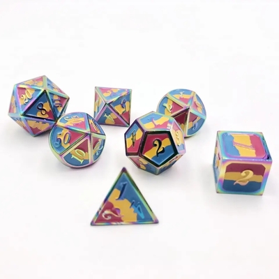 16 มิลลิเมตร เรียบเรียบ RPG โลหะ Dice Custom DND โลโก้ Rainbow เกมชุด