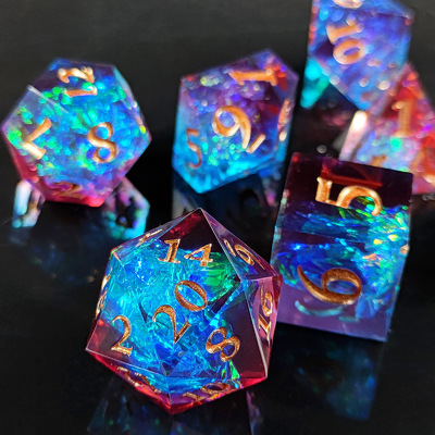 มัลติคอลเลอร์ Custom Resin Dice DND#RPG สีแดงและสีน้ําเงิน เนื้อที่เรียบ