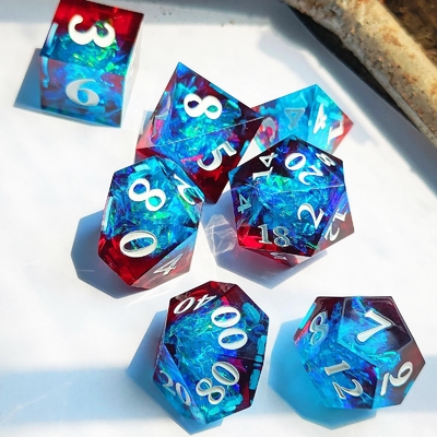 มัลติคอลเลอร์ Custom Resin Dice DND#RPG สีแดงและสีน้ําเงิน เนื้อที่เรียบ