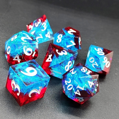มัลติคอลเลอร์ Custom Resin Dice DND#RPG สีแดงและสีน้ําเงิน เนื้อที่เรียบ