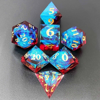 มัลติคอลเลอร์ Custom Resin Dice DND#RPG สีแดงและสีน้ําเงิน เนื้อที่เรียบ