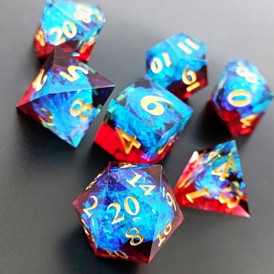 มัลติคอลเลอร์ Custom Resin Dice DND#RPG สีแดงและสีน้ําเงิน เนื้อที่เรียบ