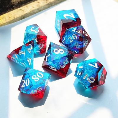 มัลติคอลเลอร์ Custom Resin Dice DND#RPG สีแดงและสีน้ําเงิน เนื้อที่เรียบ