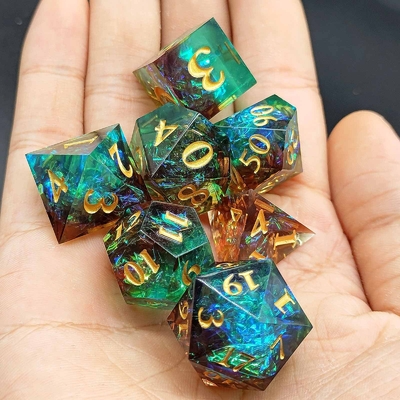 ชุดลูกเต๋าเรซินคมที่กําหนดเองหลายสี มังกรและคุกเขื่อน DND#RPG