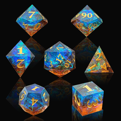 ชุดลูกเต๋าเรซินคมที่กําหนดเองหลายสี มังกรและคุกเขื่อน DND#RPG