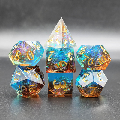 ชุดลูกเต๋าเรซินคมที่กําหนดเองหลายสี มังกรและคุกเขื่อน DND#RPG