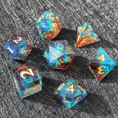 ชุดลูกเต๋าเรซินคมที่กําหนดเองหลายสี มังกรและคุกเขื่อน DND#RPG