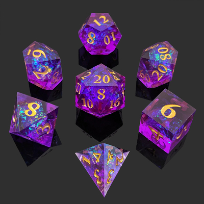 สีม่วง สีคาว 7PCS DND มังกรและ Dungeon Polyhedron Sharp Edge