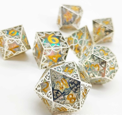 เงินโลหะกรอบ เรซิน Dice Set DND#RPG#COC Dungeon และมังกร