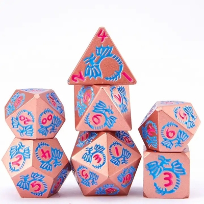 สูตรลูกเต๋าโลหะแข็งหลายด้าน DND RPG สีสันหลากหลาย Flying Dragon Crucho เกมกระดาน