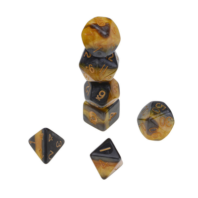 สีเหลืองและสีดํา มาร์บอร์เรซิน RPG Dice เกมโต๊ะ Dice Set