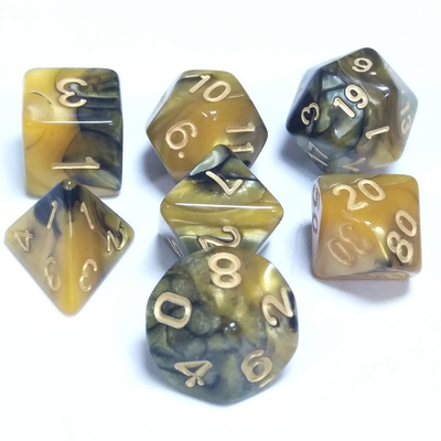 สีเหลืองและสีดํา มาร์บอร์เรซิน RPG Dice เกมโต๊ะ Dice Set