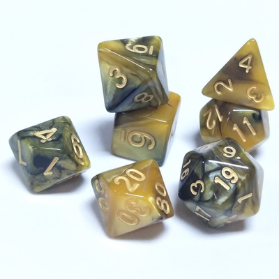 สีเหลืองและสีดํา มาร์บอร์เรซิน RPG Dice เกมโต๊ะ Dice Set