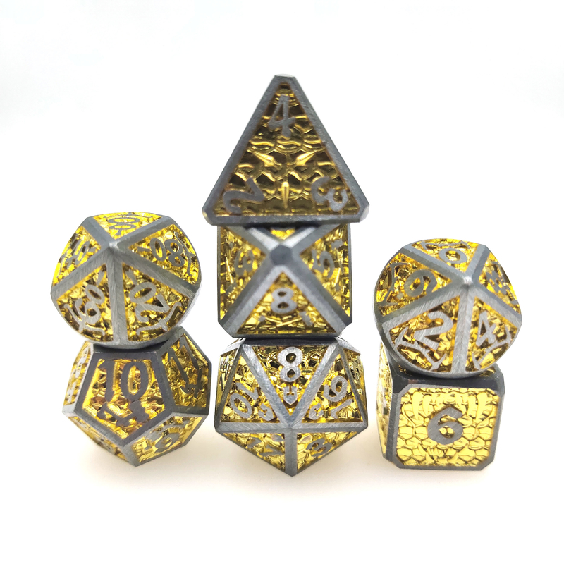Trade Card Luminous Dice Dice Set สำหรับ DND หรือ RPG Polyhedral Metal Gold Yellow