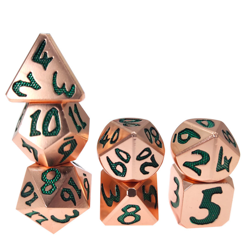 วัสดุทองแดงสีเขียวอ่อน Mini Black For Dungeons And Dragons Polyhedral Dice Set Lightweight Sharp Edged