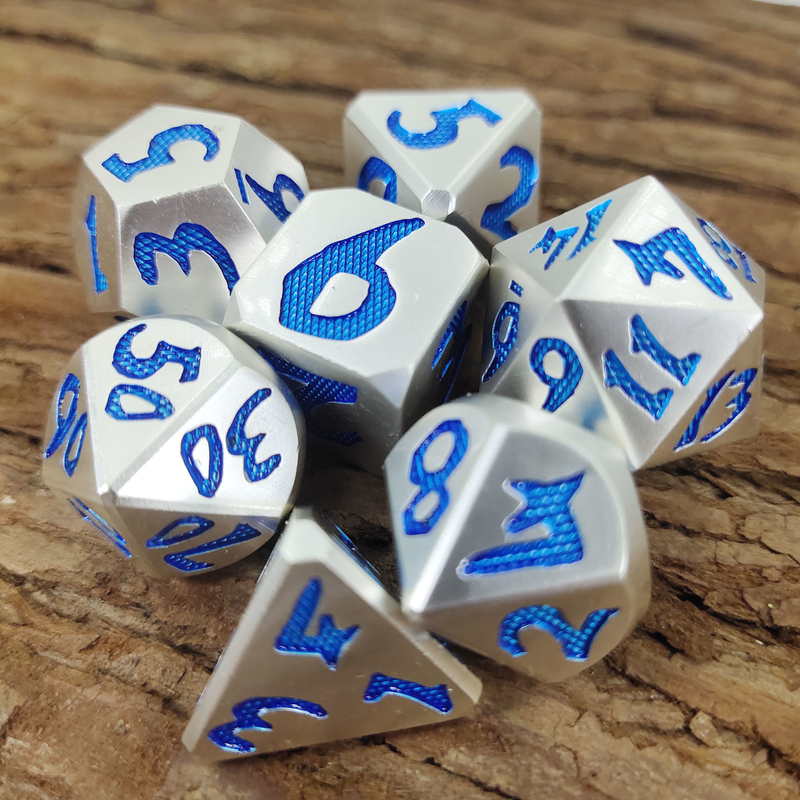 หรูหรา 7 ชิ้นชุดทนทานสำหรับ Dungeon และ Dragon Hand เท Polyhedral Dice Silver Blue สำหรับเกม Rpg และ Dnd