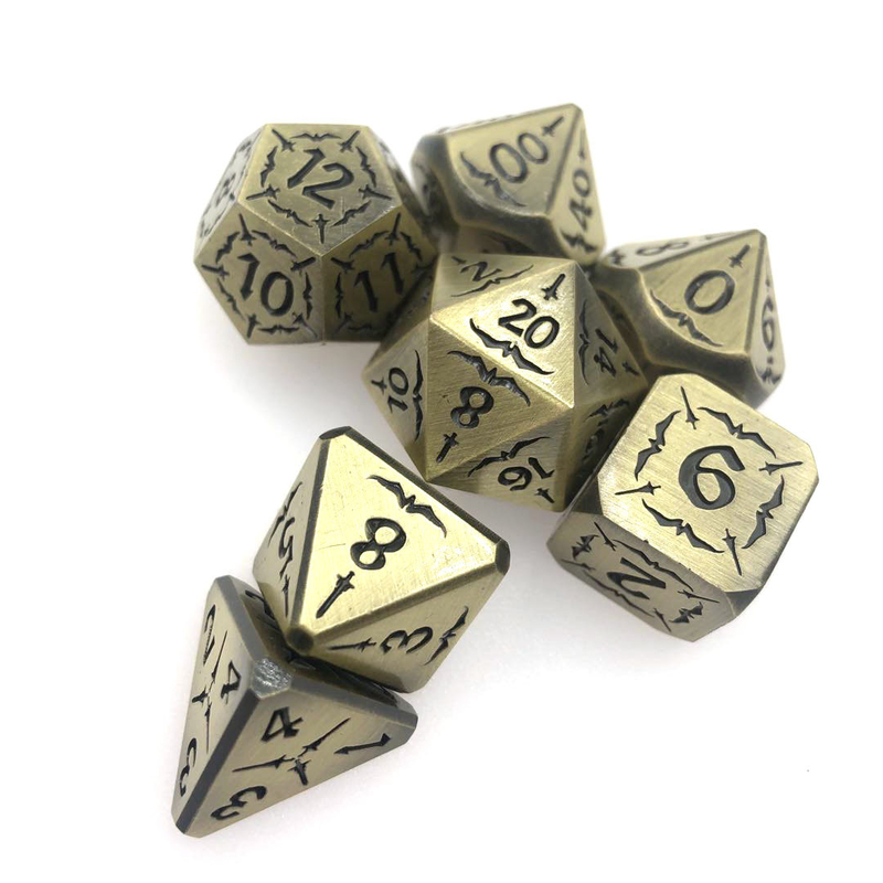 Antiwear แกะสลักแกนลูกเต๋าที่สวยงาม Polyhedron ชุดลูกเต๋าโลหะสำริดโบราณ