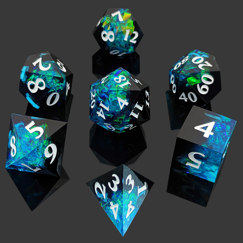 ชุดลูกเต๋า RPG DND แบบสั่งซื้อ 2 สี D6 D20 7 ชุดโพลีเอเดรอนแบบ Mold