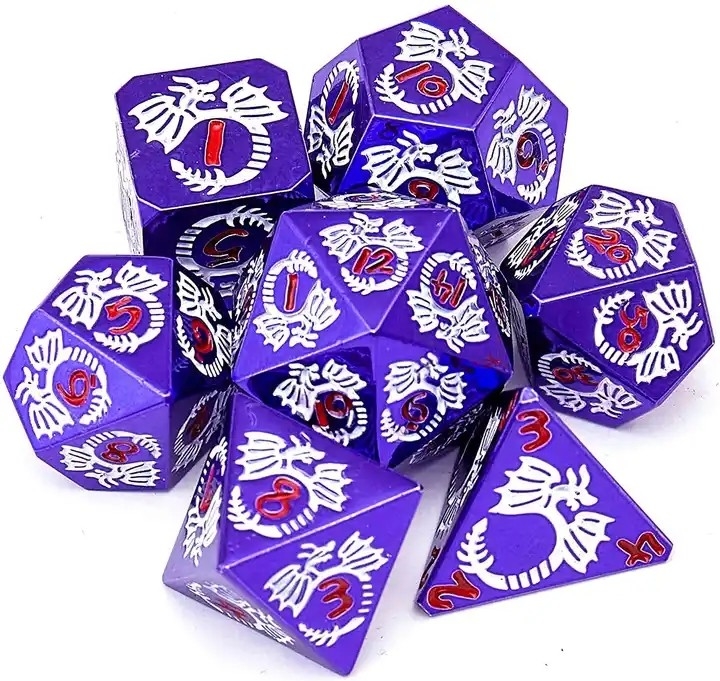 สูตรลูกเต๋าโลหะแข็งหลายด้าน DND RPG สีสันหลากหลาย Flying Dragon Crucho เกมกระดาน
