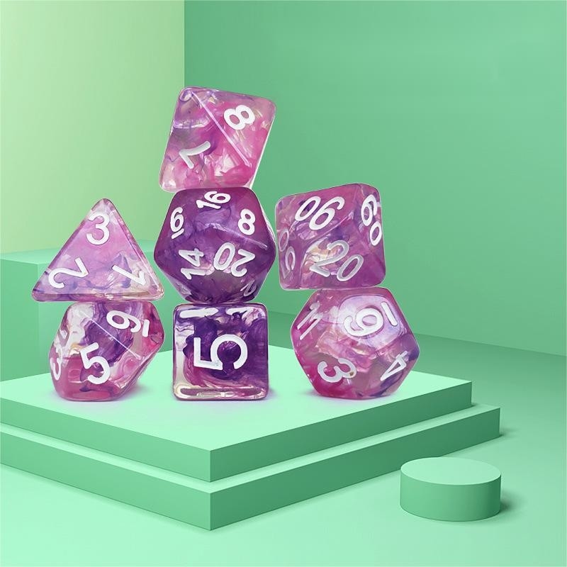 สีชมพูม่วงสีม่วงฟ้ามีดวง เรซิน บอร์ดไดส์ ชุด dnd dice